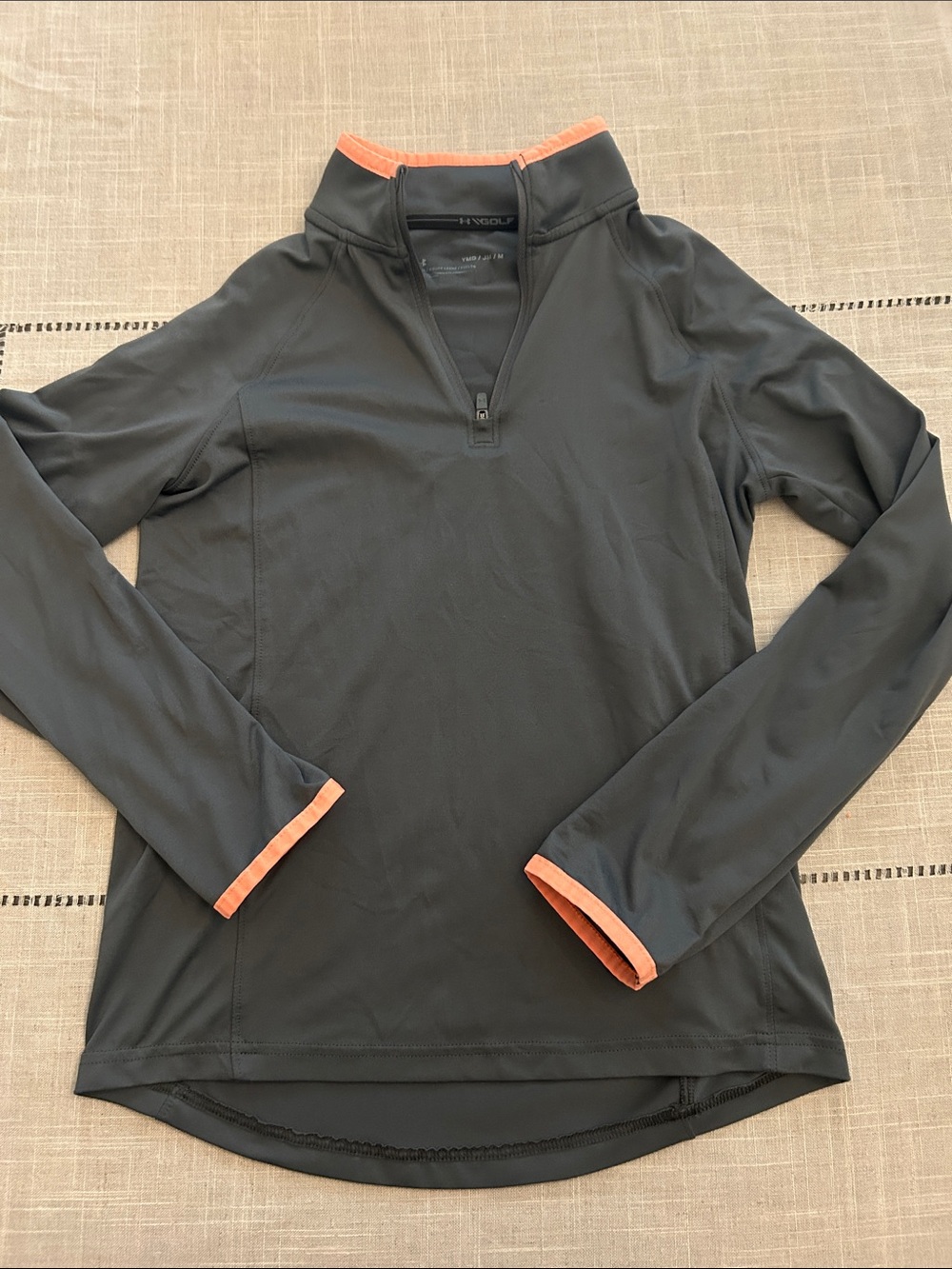 Under Armour boys Charcoal Long Sleeve Half-Zip Top with Orange Trim